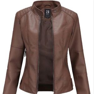Small Faux Leather Brown Jacket NWT